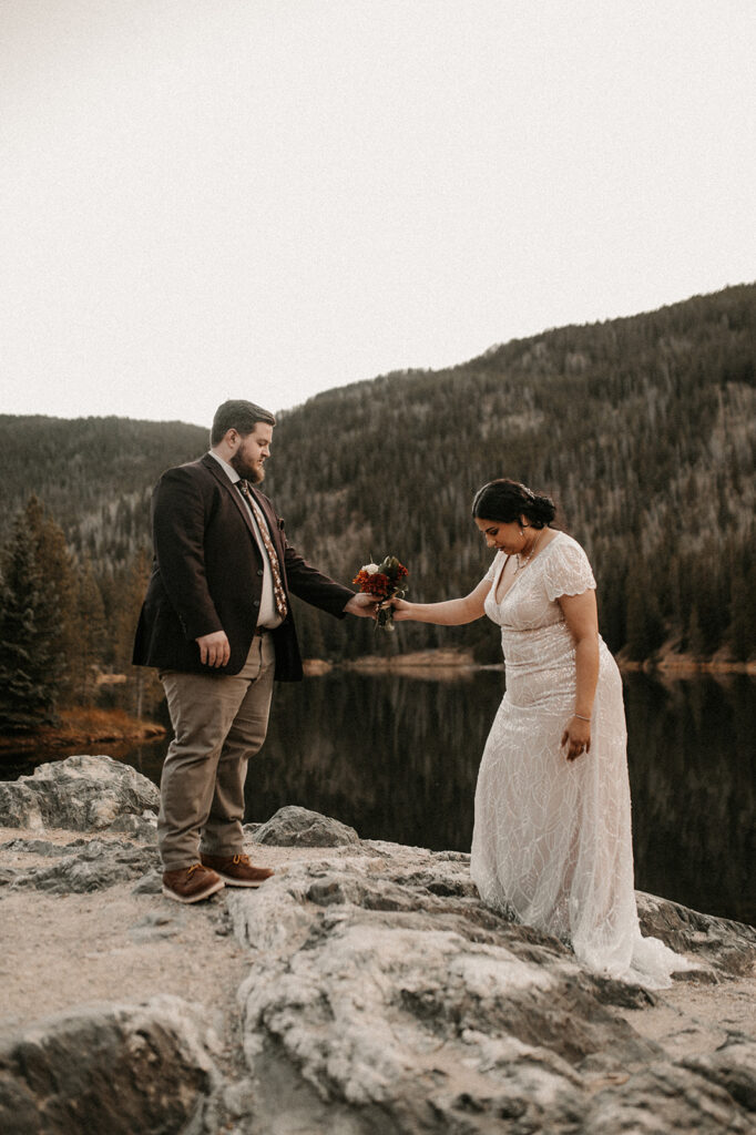 couple during their adventurous elopement 
