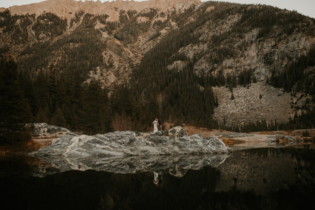 couple at officers gulch at their adventurous elopement 
