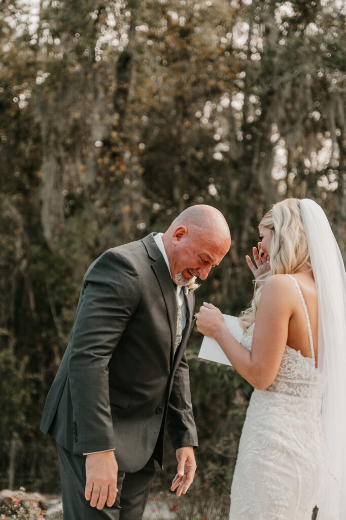 father of the bride emotional when seeing his daughter in her wedding dress