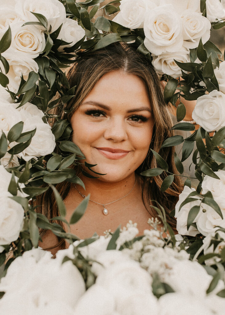 amazing photo of the bride surrounded by flowers