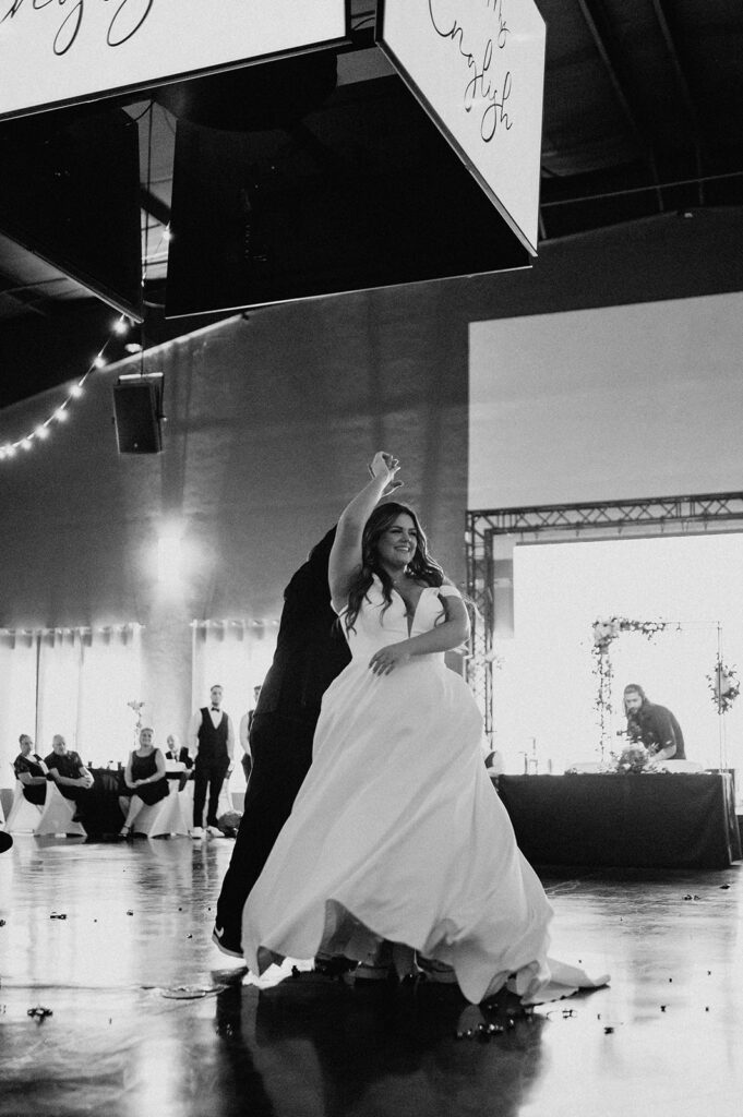 couple dancing at their wedding reception 