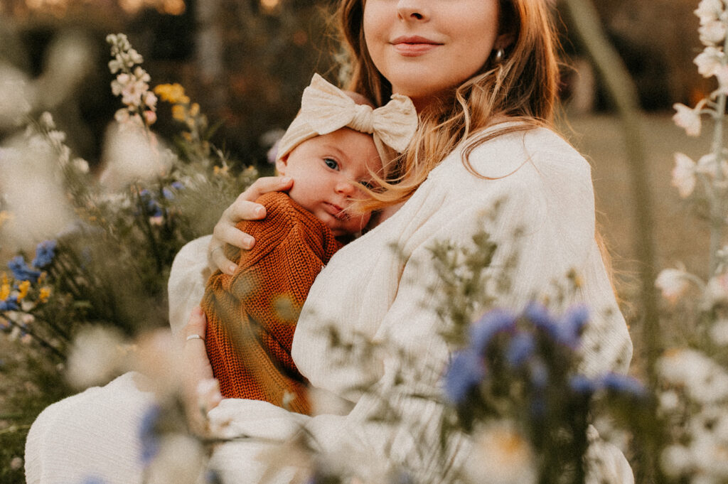 cute mother and daughter during their spring photoshoot