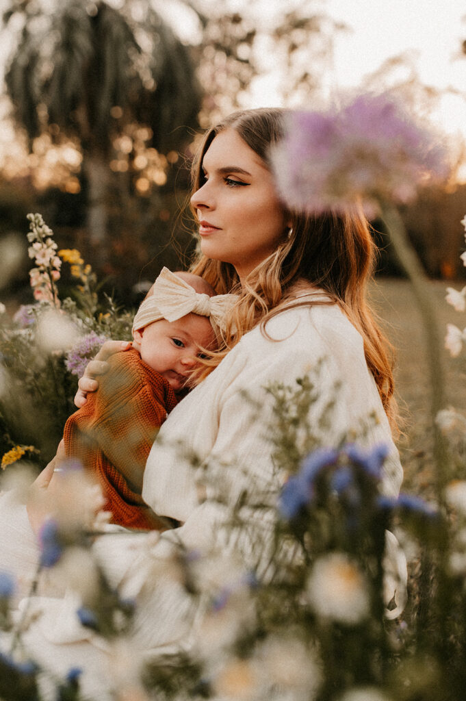 sunset mom and daughter portrait during their spring photoshoot