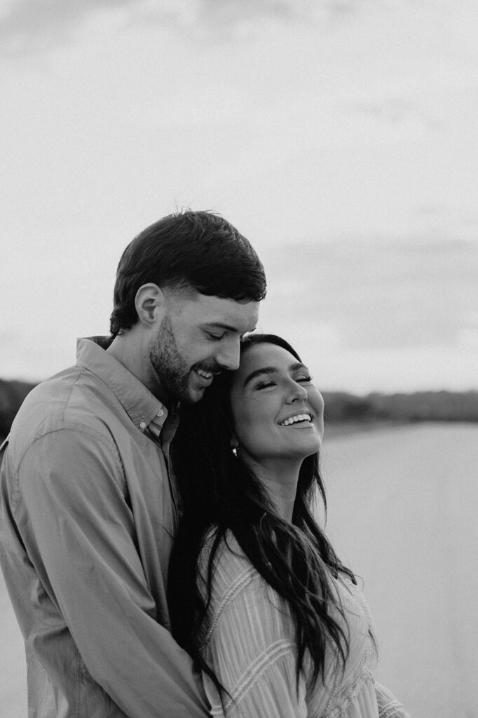 b&w portrait of the newly engaged couple