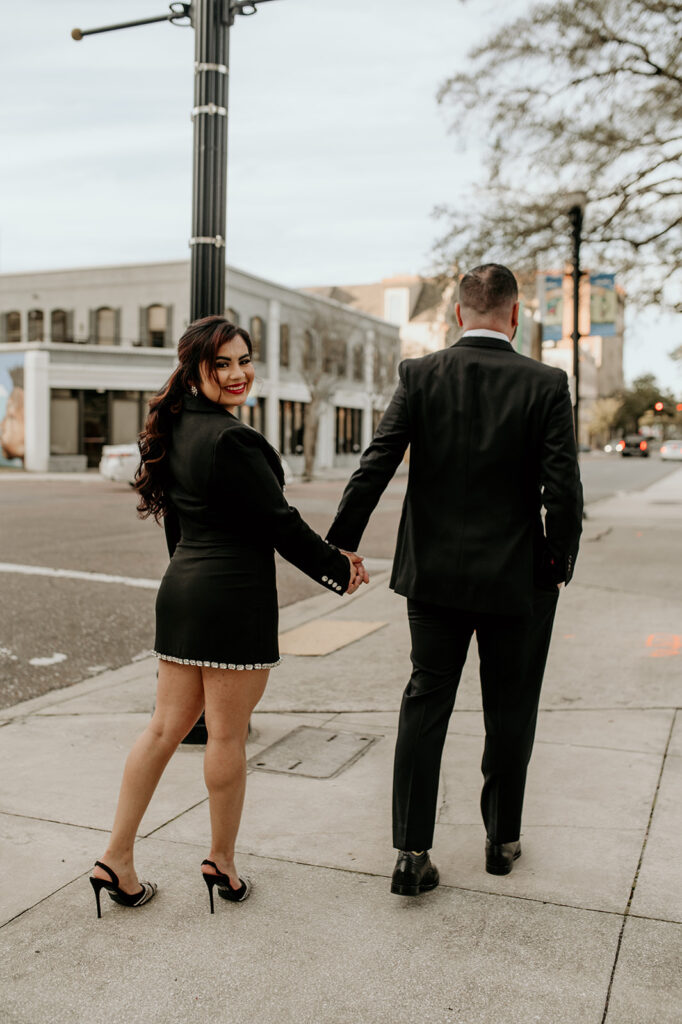 gorgeous couple at their Timeless Downtown Engagement Session in Jacksonville, FL