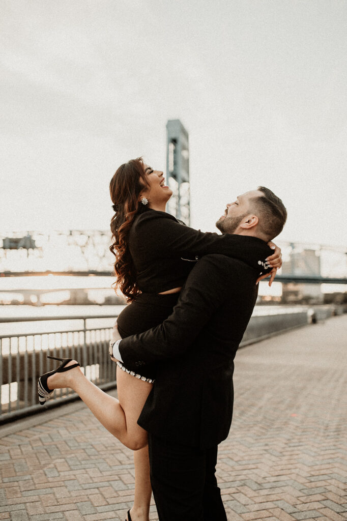 couple having a good time during their engagement photoshoot 
