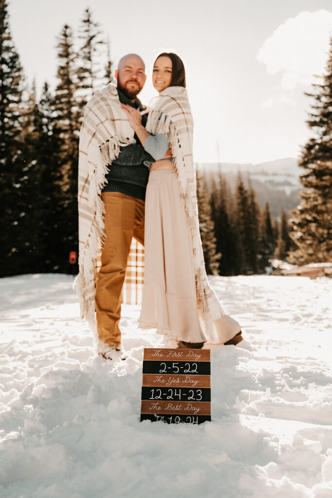 couple at their snowy & adventurous couple session 