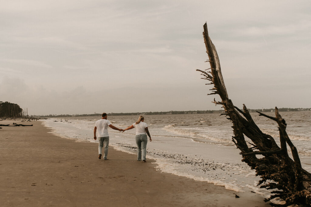 happy couple at their moody couple session in jekyll island