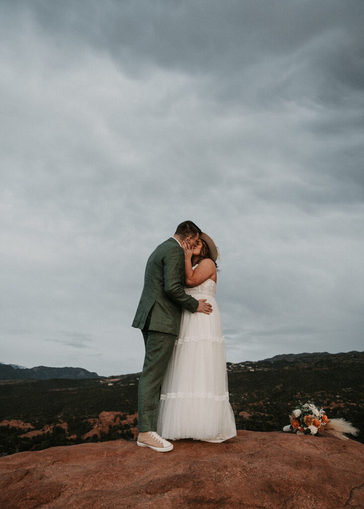 newly eloped couple kissing after their elopement ceremony