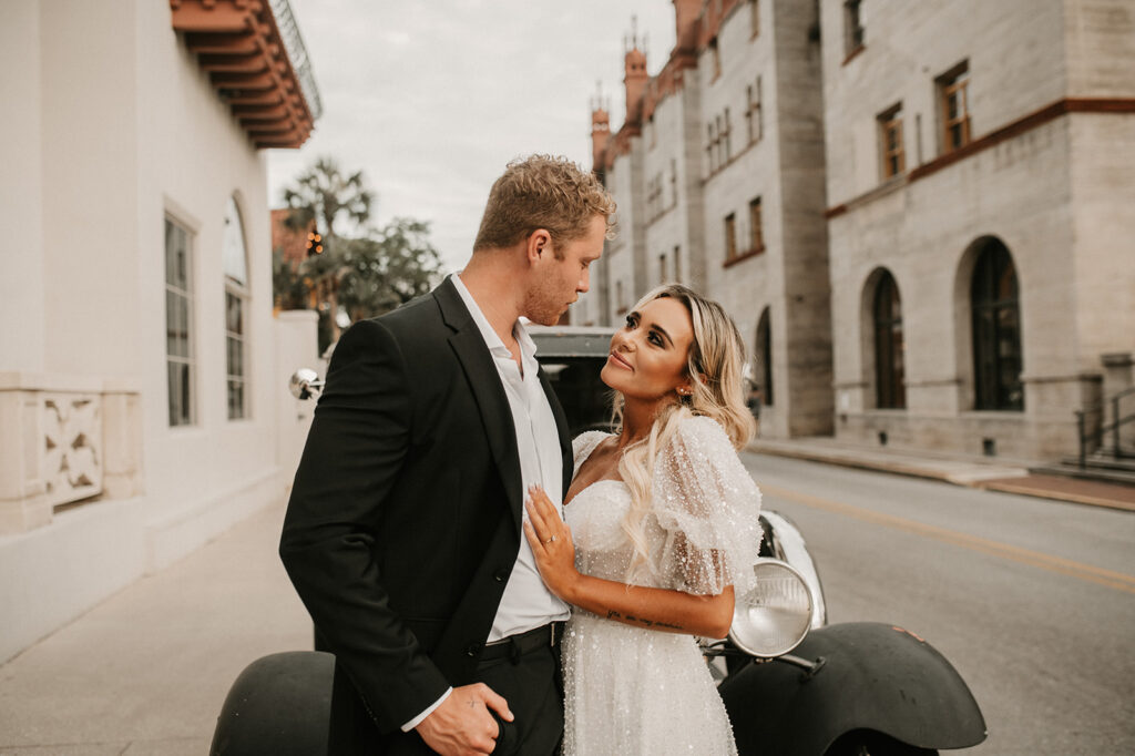 cute couple looking at each other during their engagement session