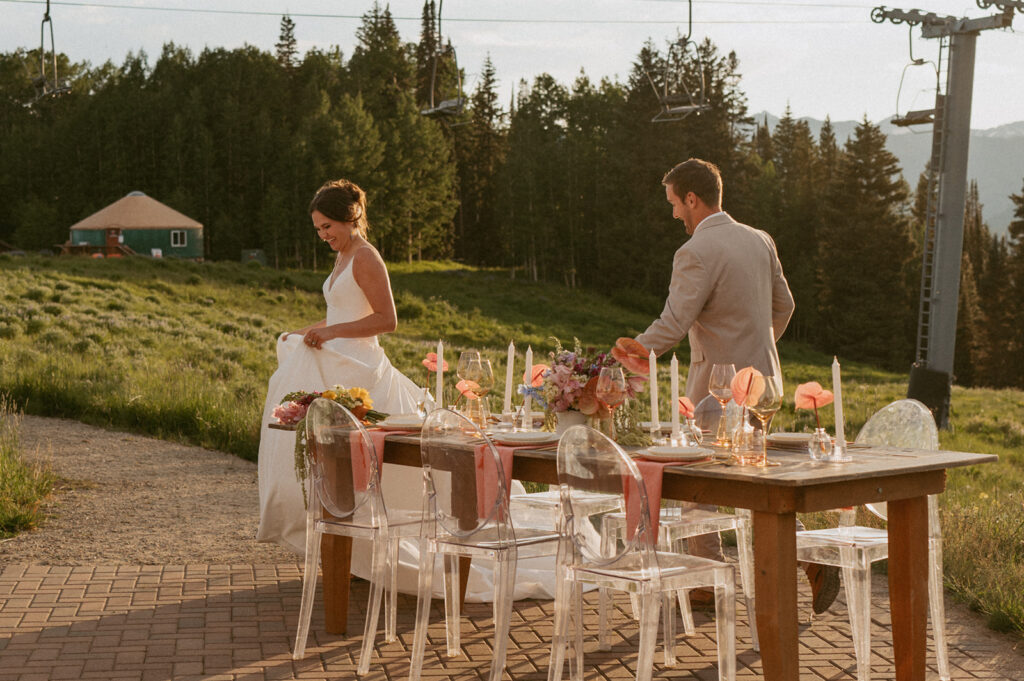 cute couple at their colorful reception