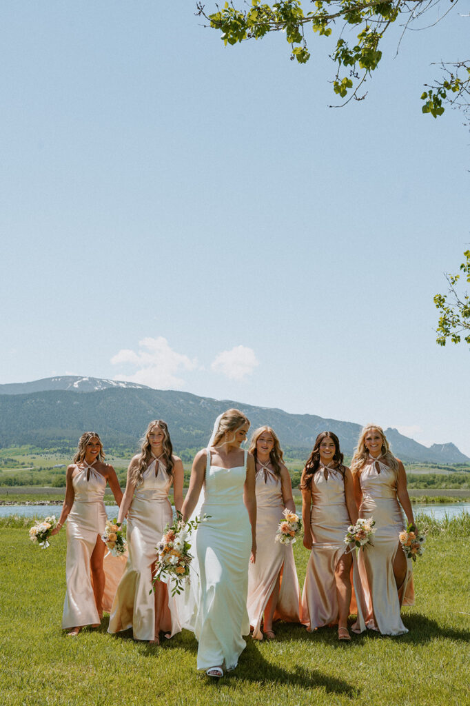 bride and her bridesmaids at the classy western wedding 