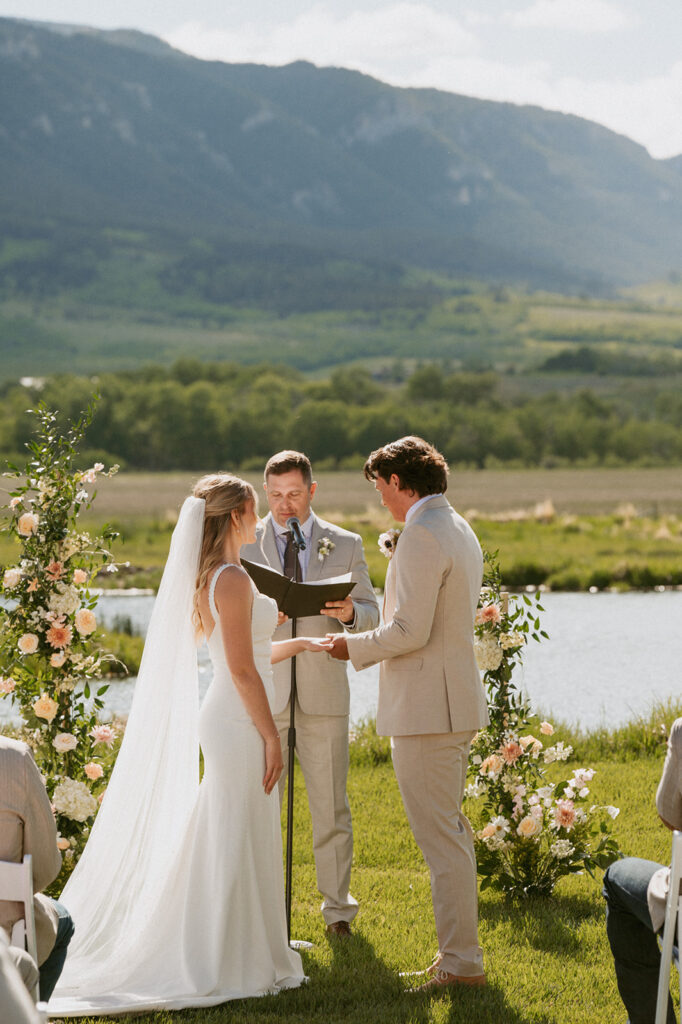 bride and groom at their classy western wedding ceremony