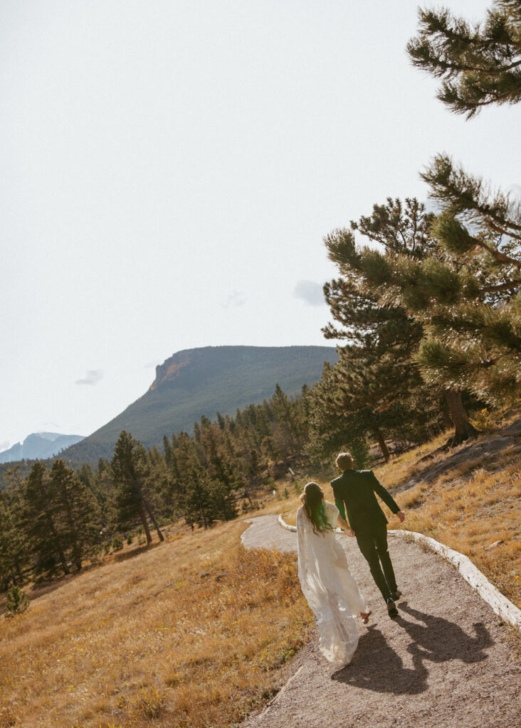 couple walking around their photoshoot location