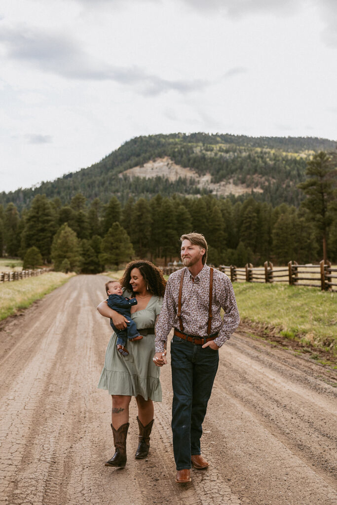 couple walking around their photoshoot location