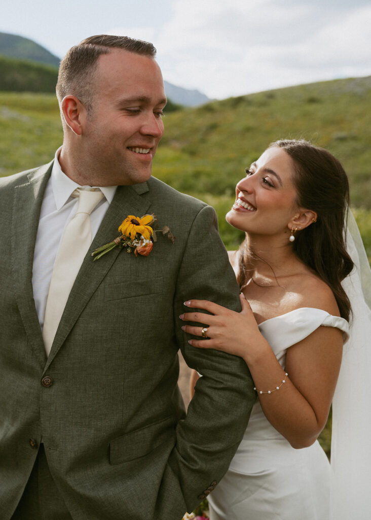 stunning picture of the bride and groom smiling at each other 