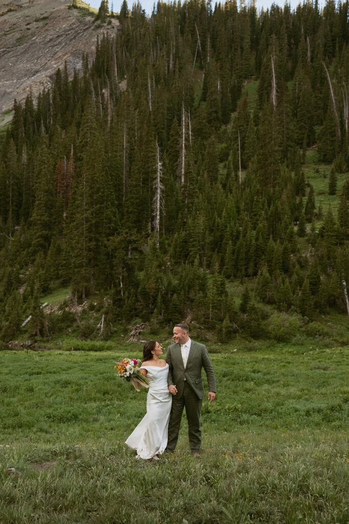 cute couple at their adventurous elopement