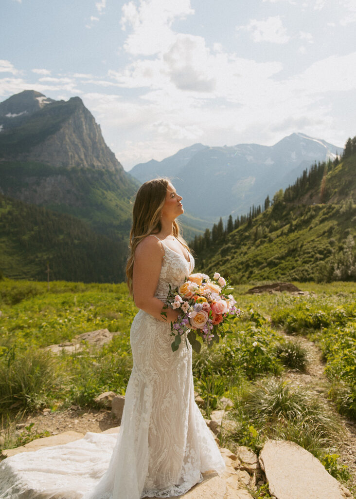 Stunning picture of the bride during golden hour