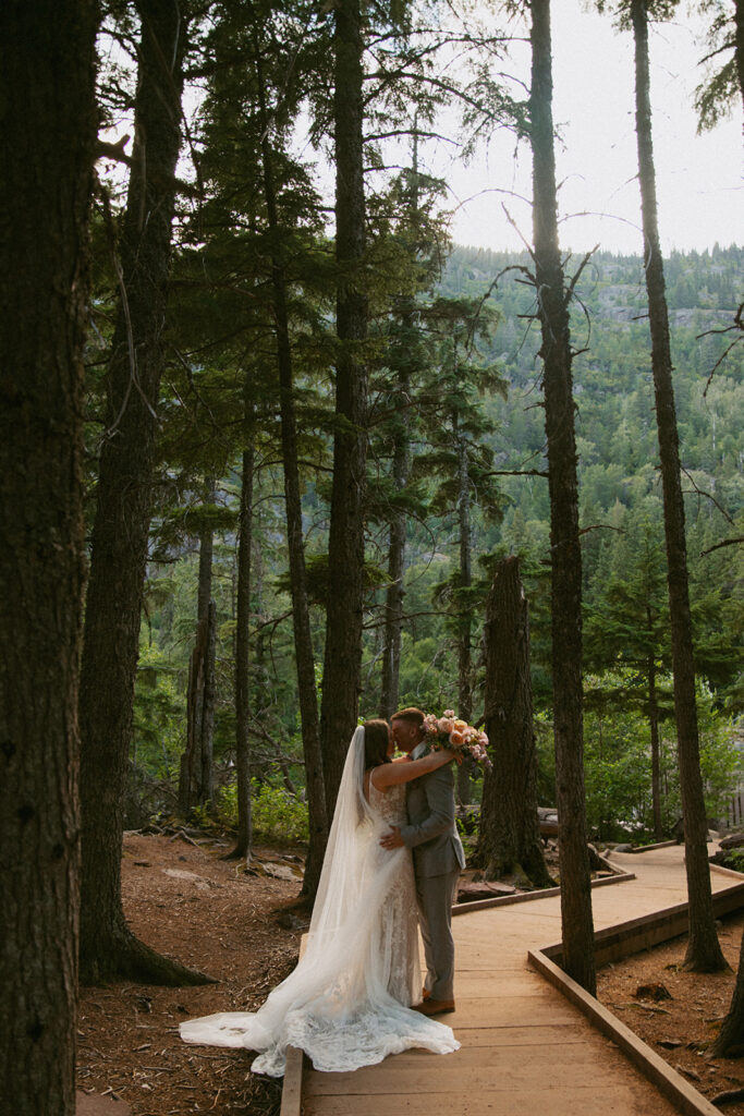 Bride and groom, hugging after their private vows