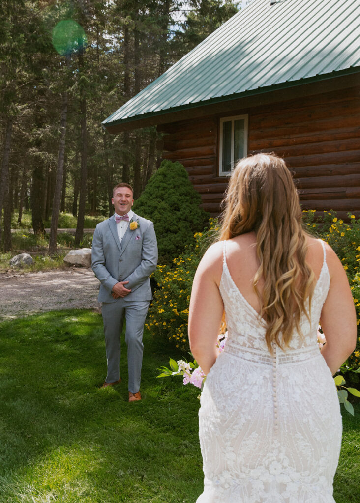 Cute picture of the bride and groom at their first look