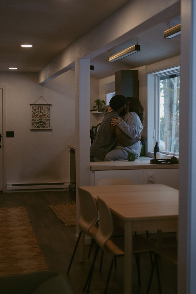 couple hugging during their intimate photoshoot in colorado