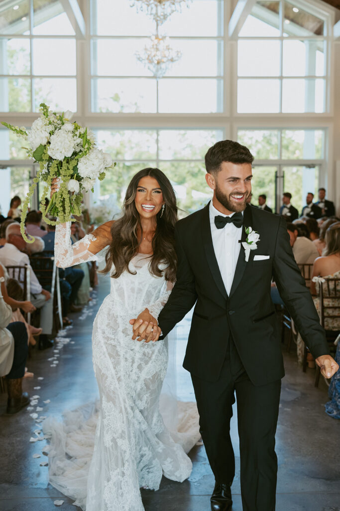 Couple heading to their wedding reception
