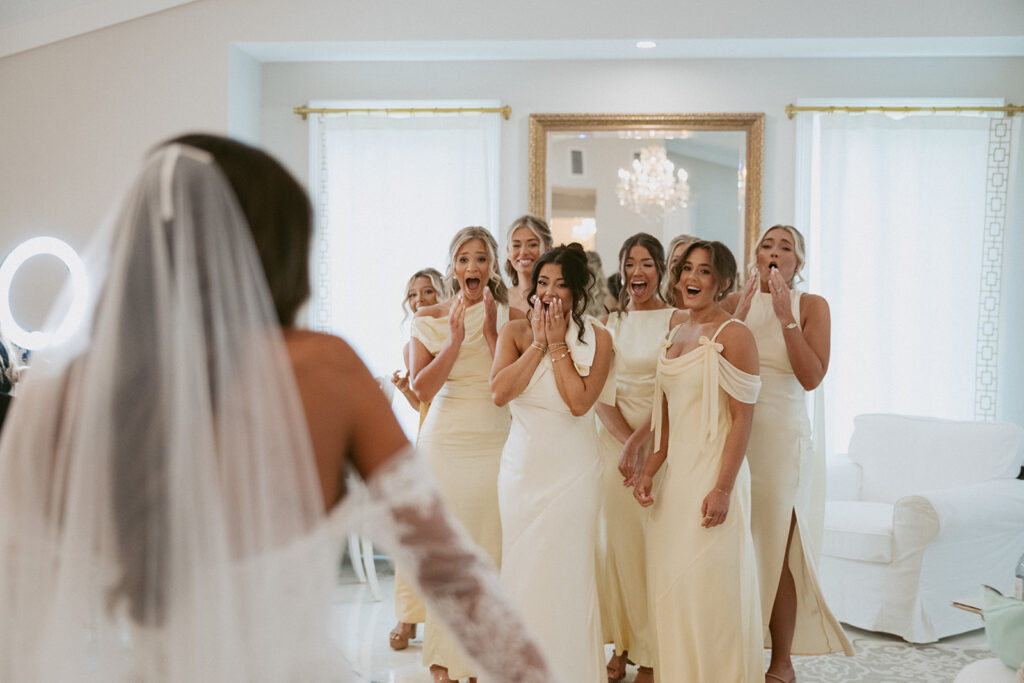 First luck between the bride and her bridesmaids