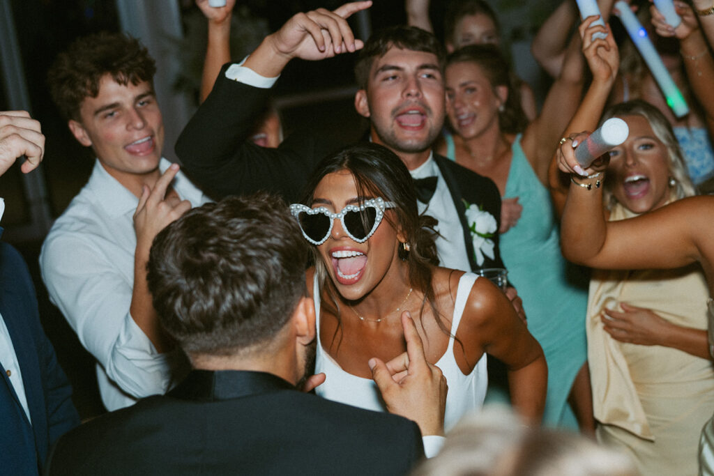 Newly married couple dancing at their reception party