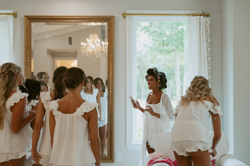 Bride and her bridesmaids getting ready for the ceremony