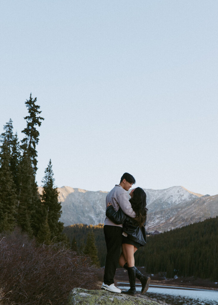 cute couple hugging during their photoshoot