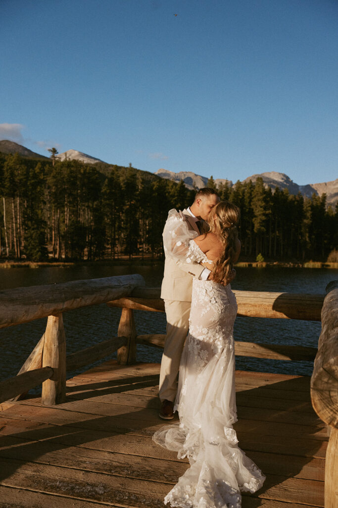 portrait of the newly married couple kissing