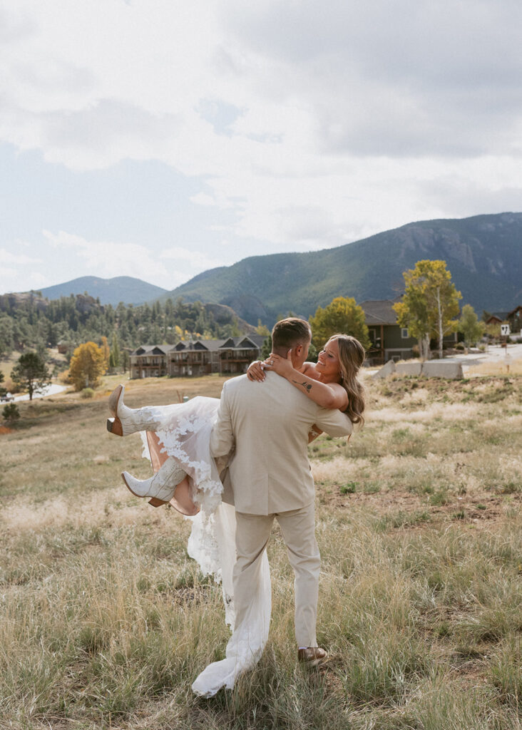 cute picture of the newlyweds dancing during their bridal session