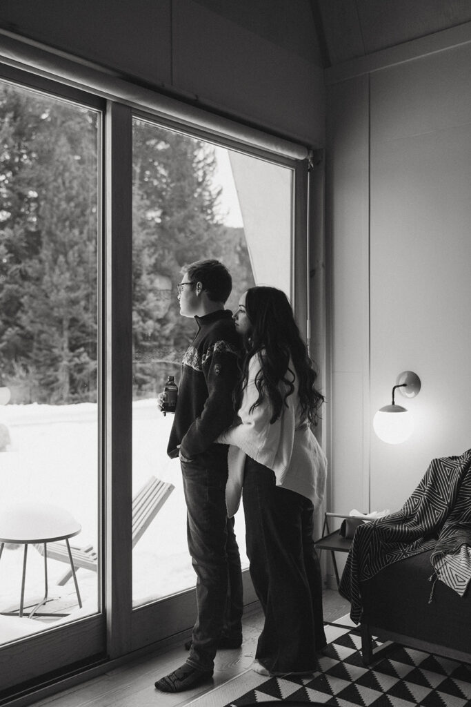 cute picture of the couple hugging during their moody session