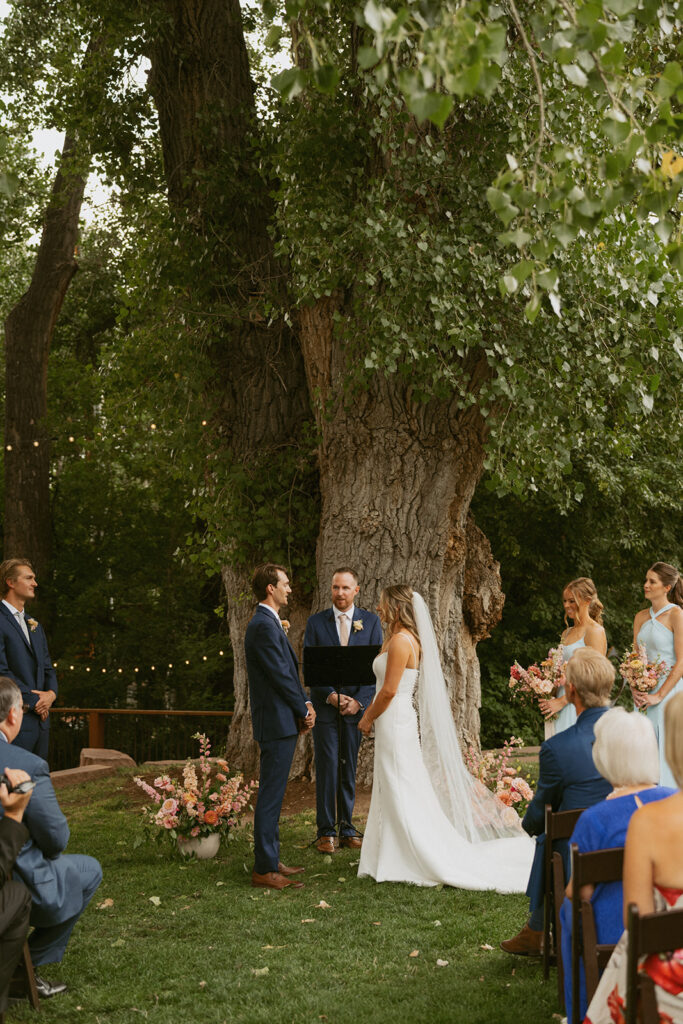 bride and groom at their intimate wedding ceremony in colorado