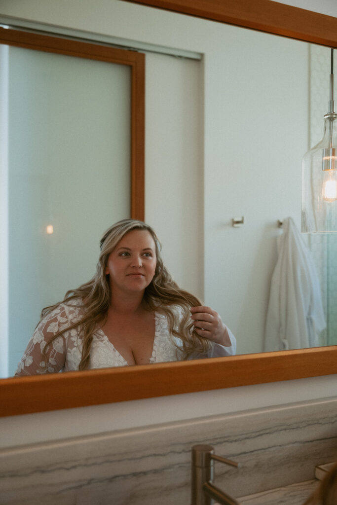cute picture of the bride getting ready for her ceremony elopement