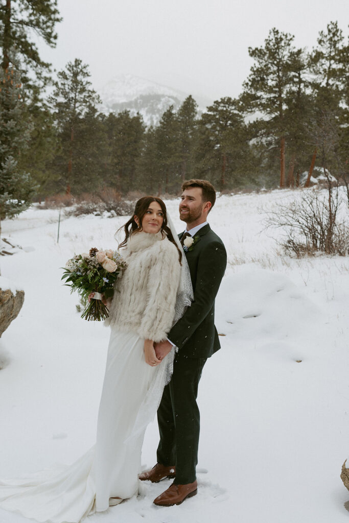 Cute picture of the bride and groom, hugging