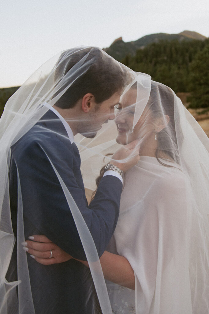 cute picture of the newlyweds smiling at each other
