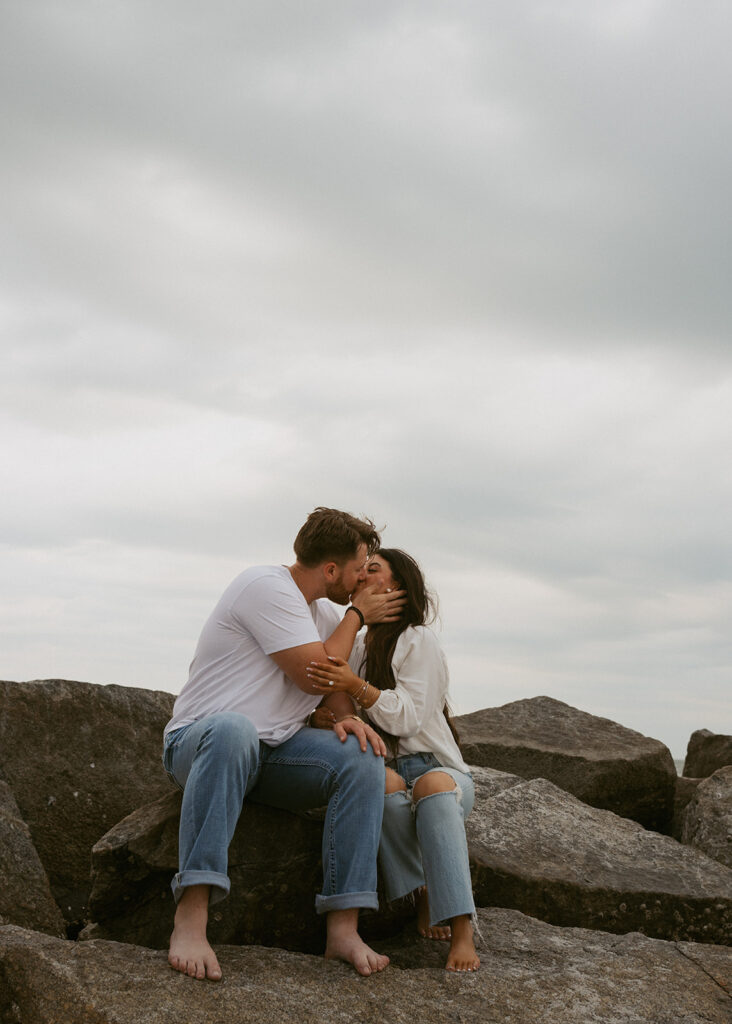 cute portrait of the couple kissing during their photoshoot