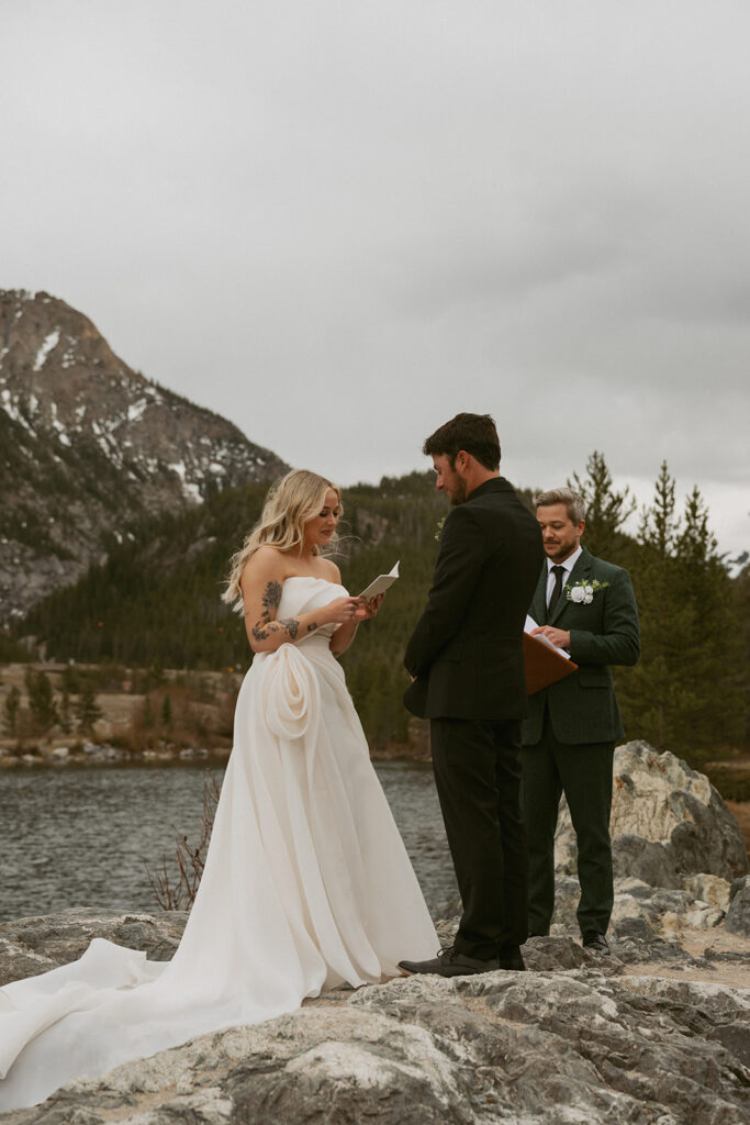 bride and groom emotional during their intimate wedding ceremony