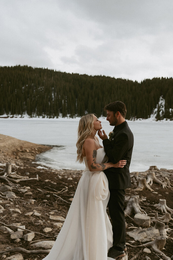 cute picture of the bride and groom at their dream photoshoot
