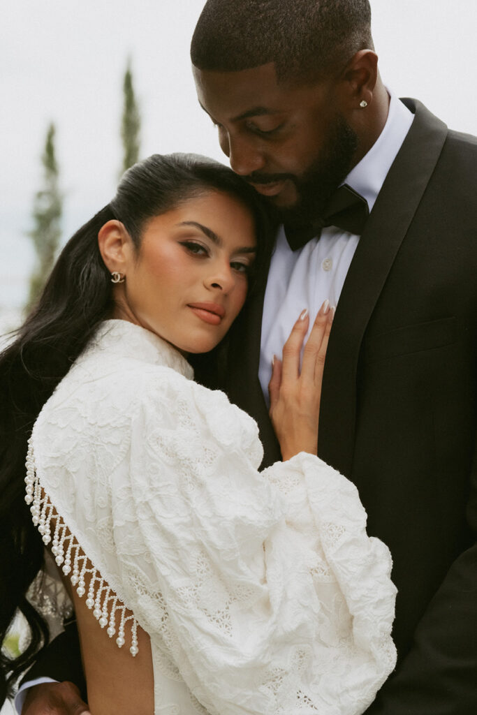 couple at their romantic and timeless bridal session