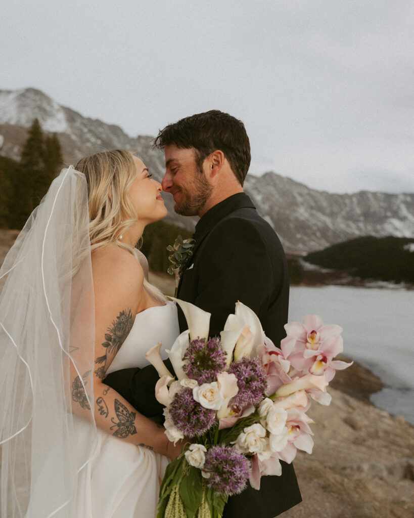 cute picture of the newlyweds smiling at each other