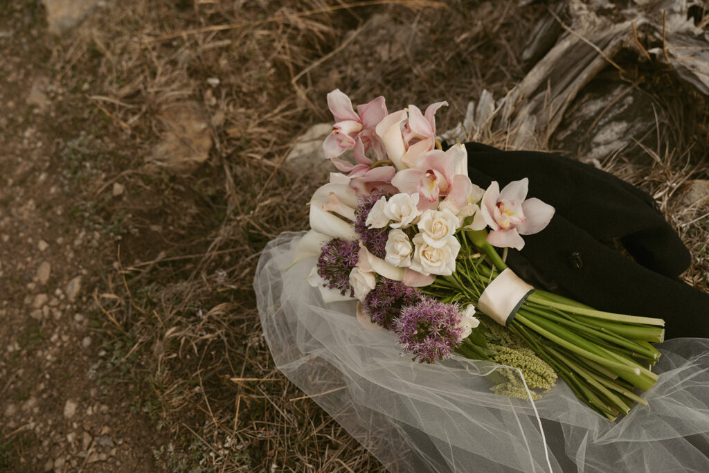 closeup shot of the wedding bouquet