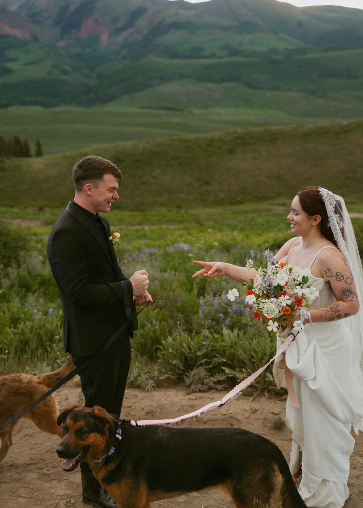Cute picture of the bride and groom, smiling at each other