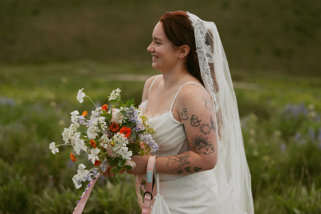 Bride emotional during her ceremony