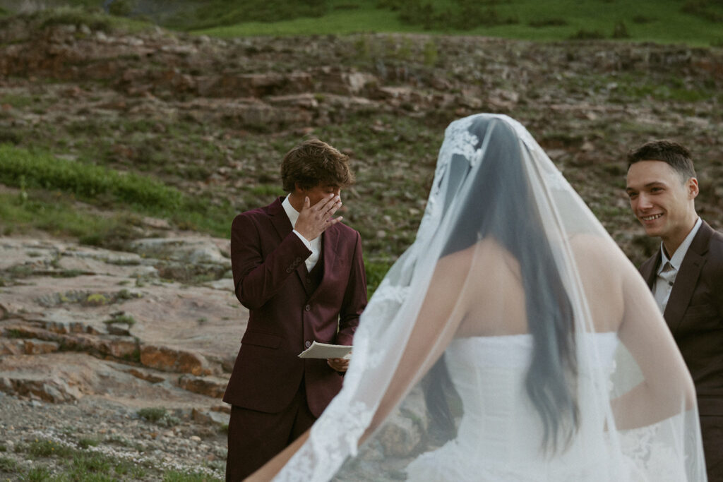Groom emotional during his wedding ceremony
