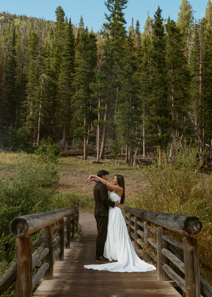 cute picture of the newlyweds smiling at each other