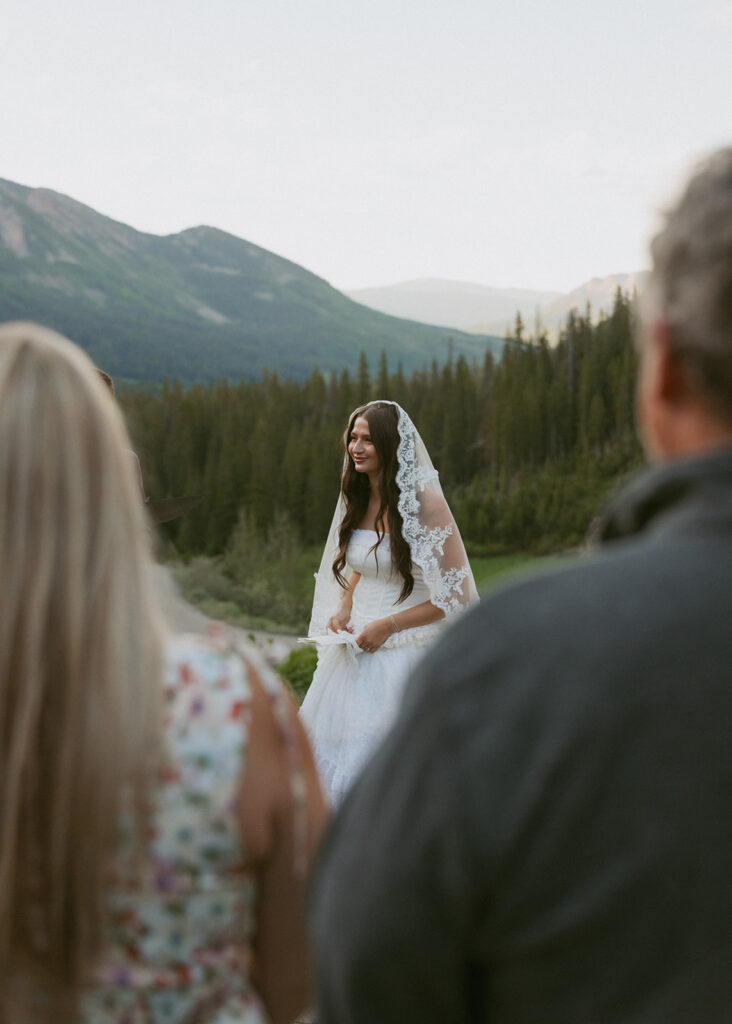 bride emotional during her wedding ceremony