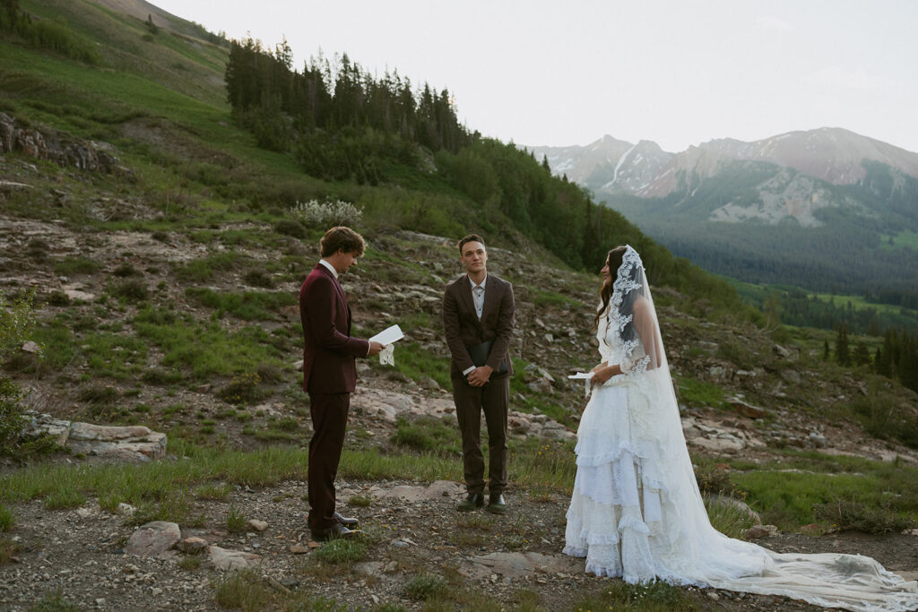 bride and groom emotional during their elopement ceremony